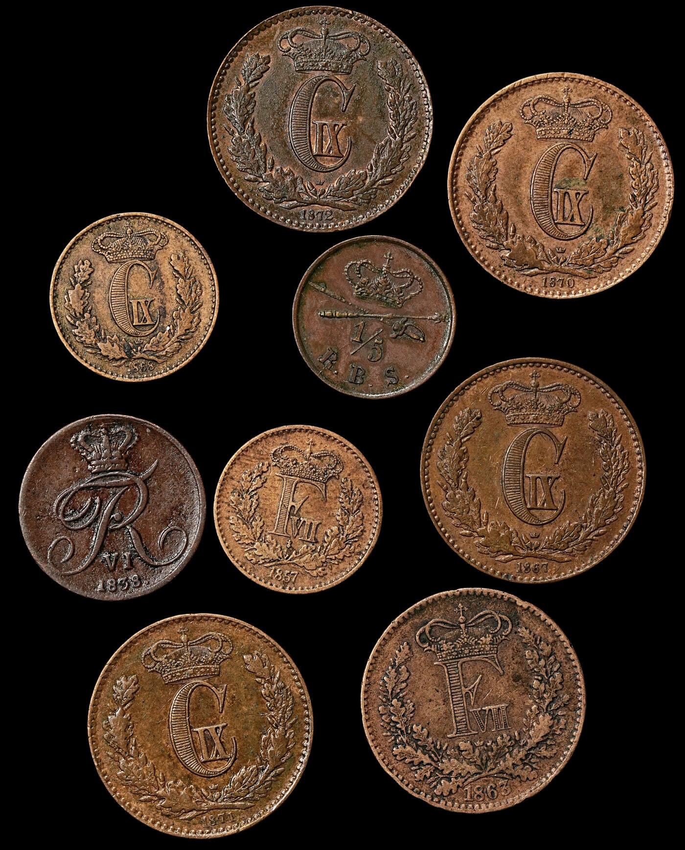 修遠堂世界钱币第112期 丹麦旧铜币一组