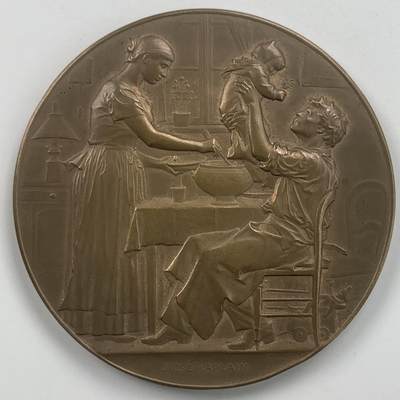 掌中浮雕-藏着的欧洲第059场 - 1891年法国廉价住宅协会铜章，61mm，chaplain雕刻，原盒。