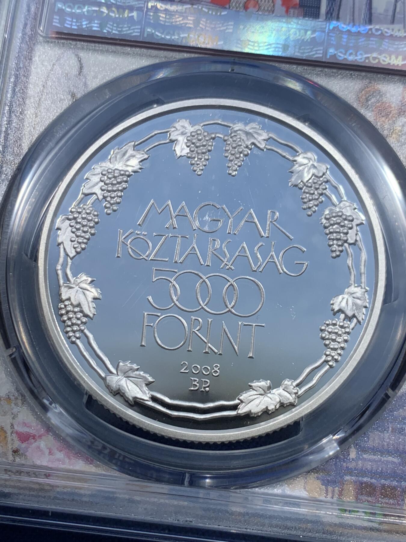 《竞宝斋》第482场 周日，周一 2场连拍 （全场包邮）20级店铺 欢迎送拍 PCGS PR69DCAM 匈牙利2008年5000福林银币，托卡伊历史葡萄酒产区主题，葡萄园风光精制币，顶级分数，镜面深浮雕，状态一流，欧洲酒文化收藏精品