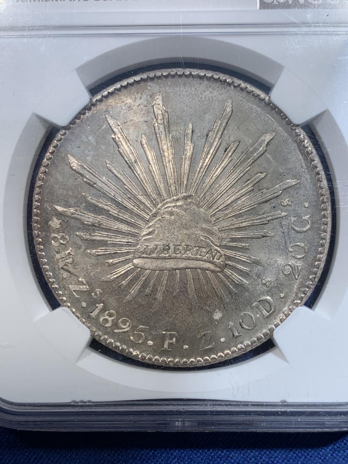 《竞宝斋》第482场 周日，周一 2场连拍 （全场包邮）20级店铺 欢迎送拍 NGC MS63 墨西哥1895年ZS FZ花边鹰洋银币 历经百年崭新出场