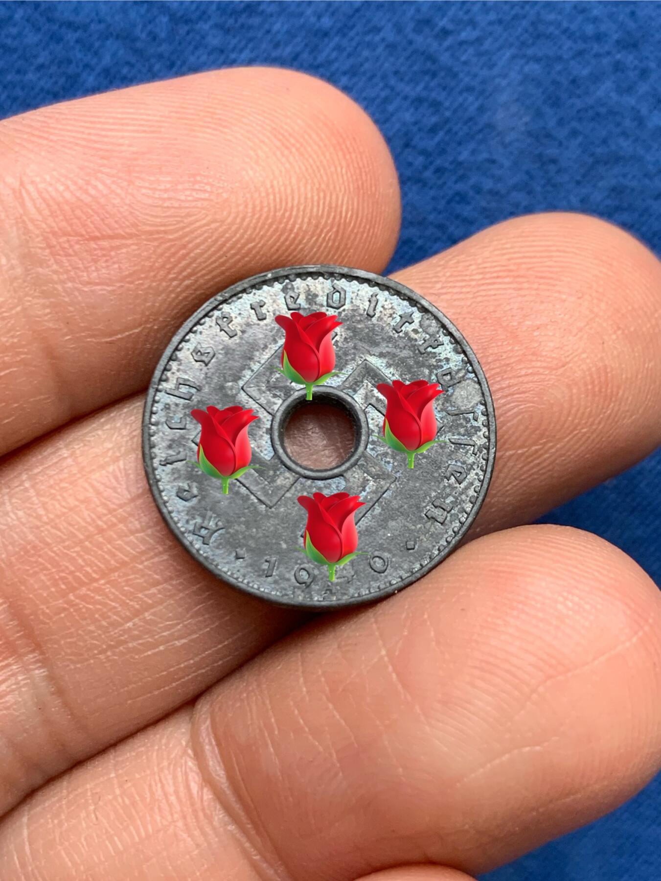 《竞宝斋》第482场 周日，周一 2场连拍 （全场包邮）20级店铺 欢迎送拍 德国1940年5芬尼 中孔锌币