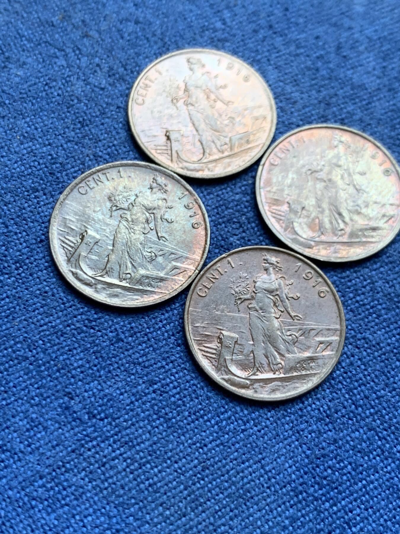 《竞宝斋》第482场 周日，周一 2场连拍 （全场包邮）20级店铺 欢迎送拍 四枚一组 好品 意大利1916年1分