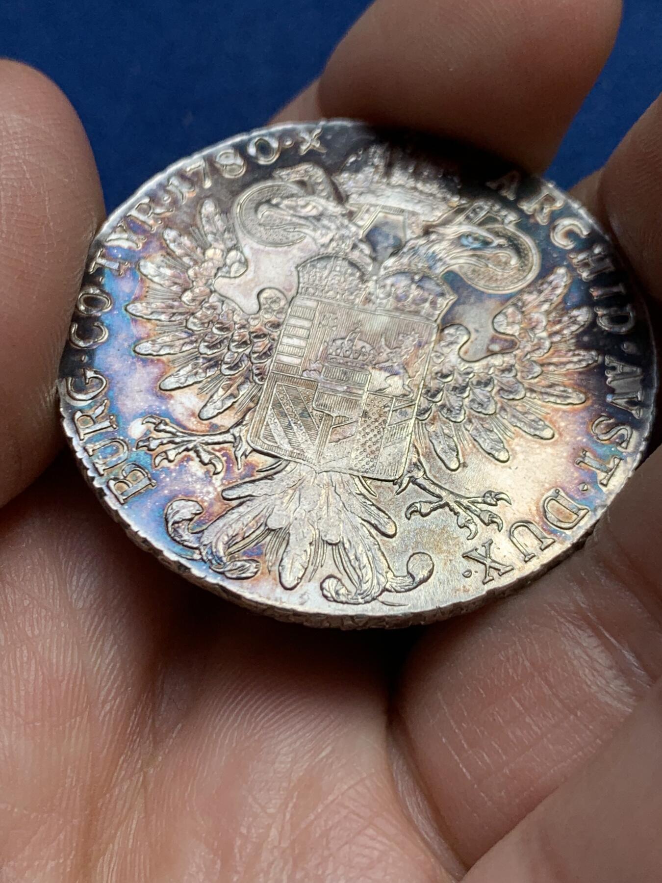 《竞宝斋》第482场 周日，周一 2场连拍 （全场包邮）20级店铺 欢迎送拍 1780年奥地利大奶妈1泰勒后铸银币