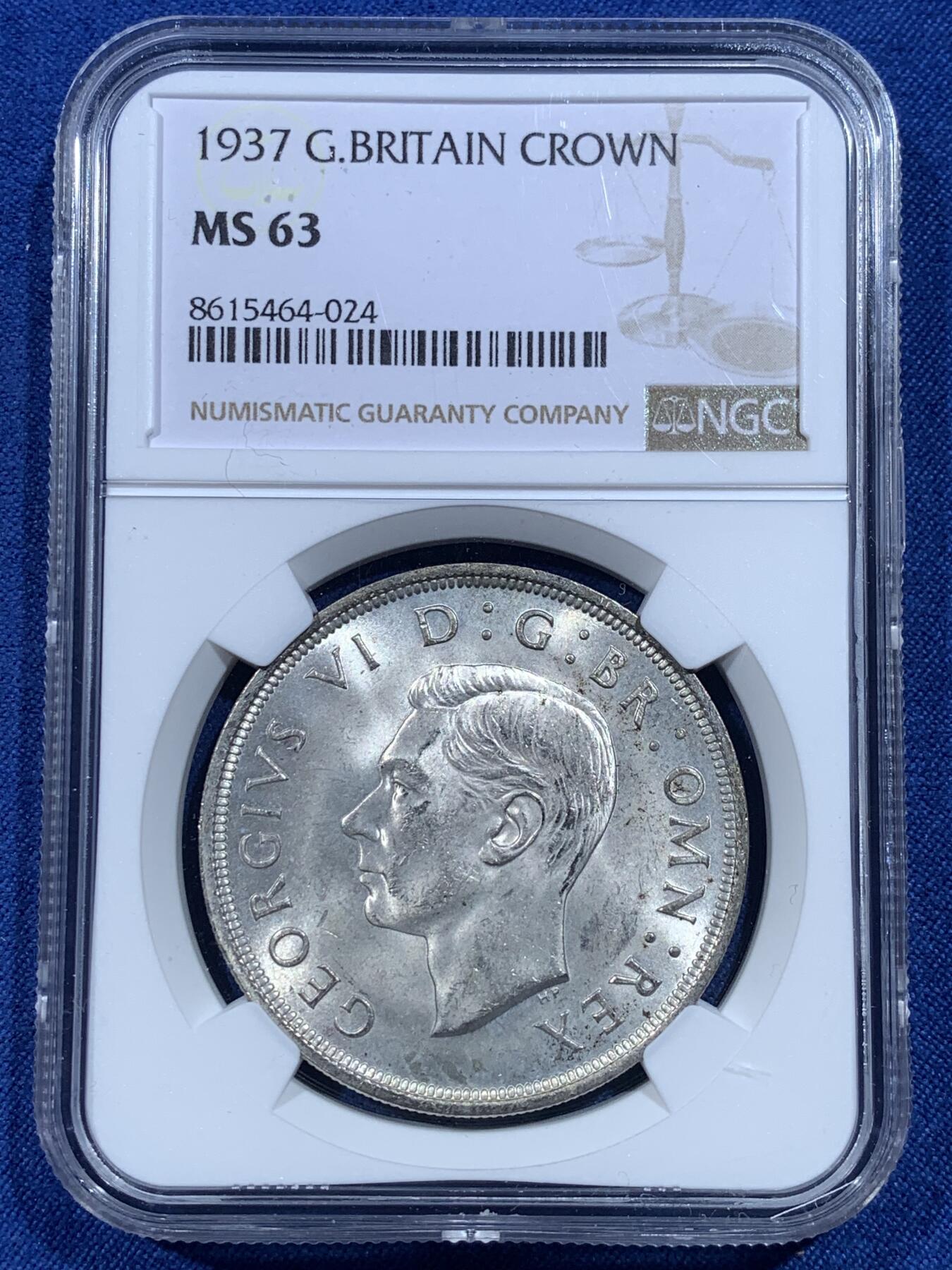 《竞宝斋》第482场 周日，周一 2场连拍 （全场包邮）20级店铺 欢迎送拍 NGC MS63 英国1937年乔治六世登基1克朗银币