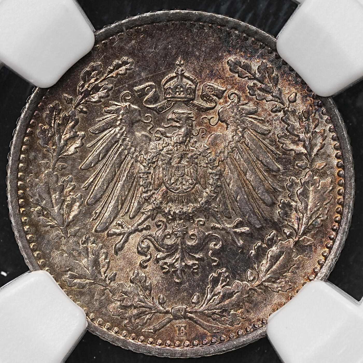 修遠堂世界钱币第112期 NGC MS63  1915年德国1/2马克银币，E厂铭