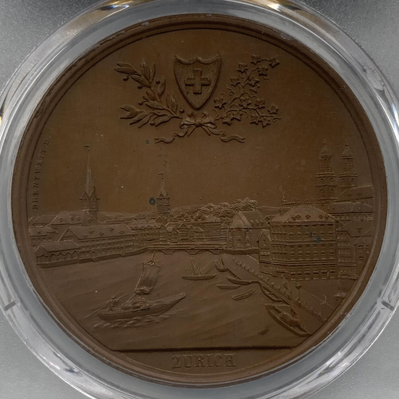 掌中浮雕-藏着的欧洲第059场 PCGS SP64 : 1897年瑞士苏黎世音乐节纪念铜章，41mm