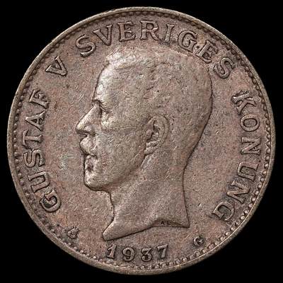 修遠堂世界钱币第112期 - 1937年瑞典1克朗银币，7.46g，含银80%