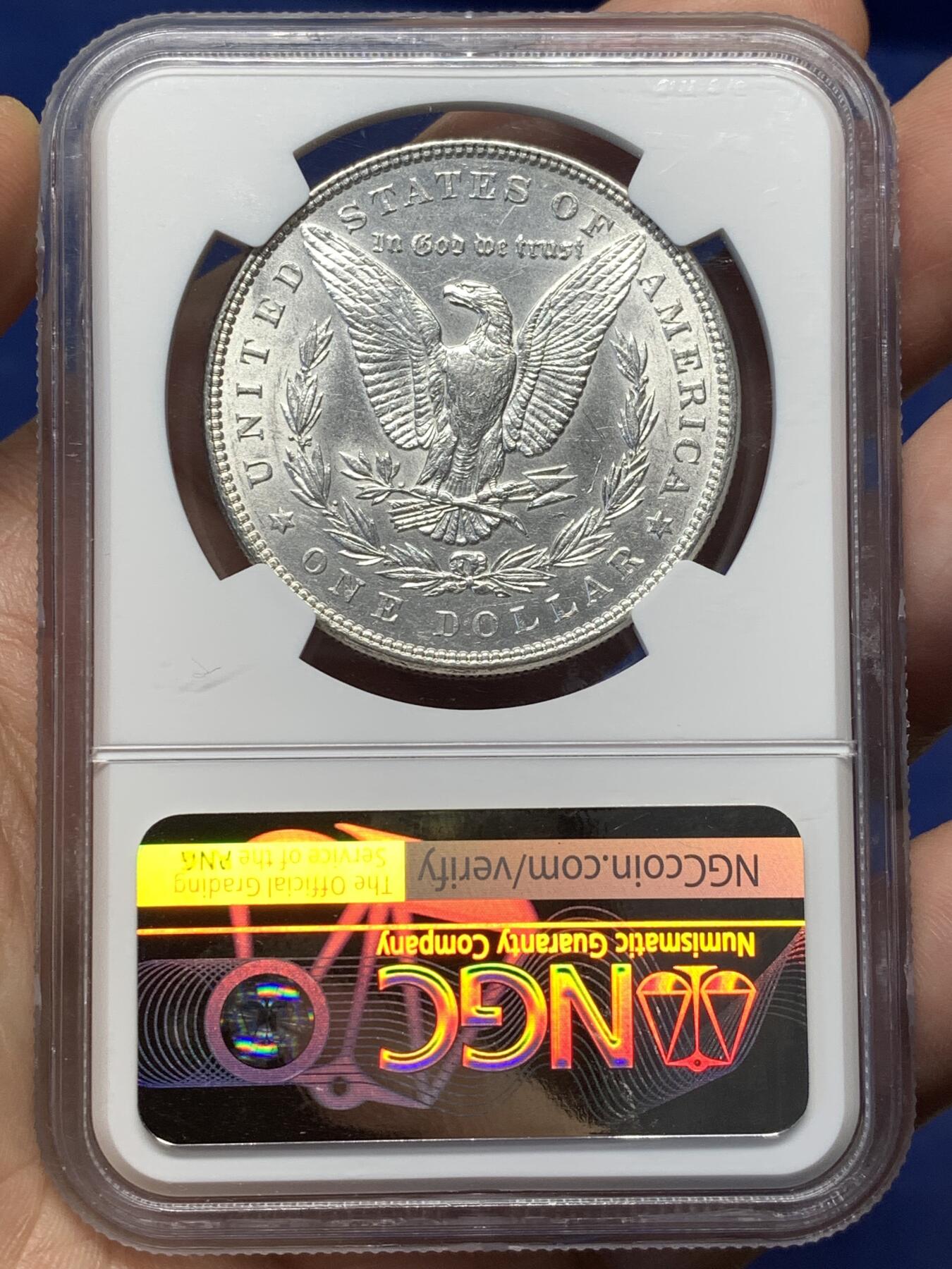 《竞宝斋》第482场 周日，周一 2场连拍 （全场包邮）20级店铺 欢迎送拍 NGC AU55 美国1885年摩根1美元银币