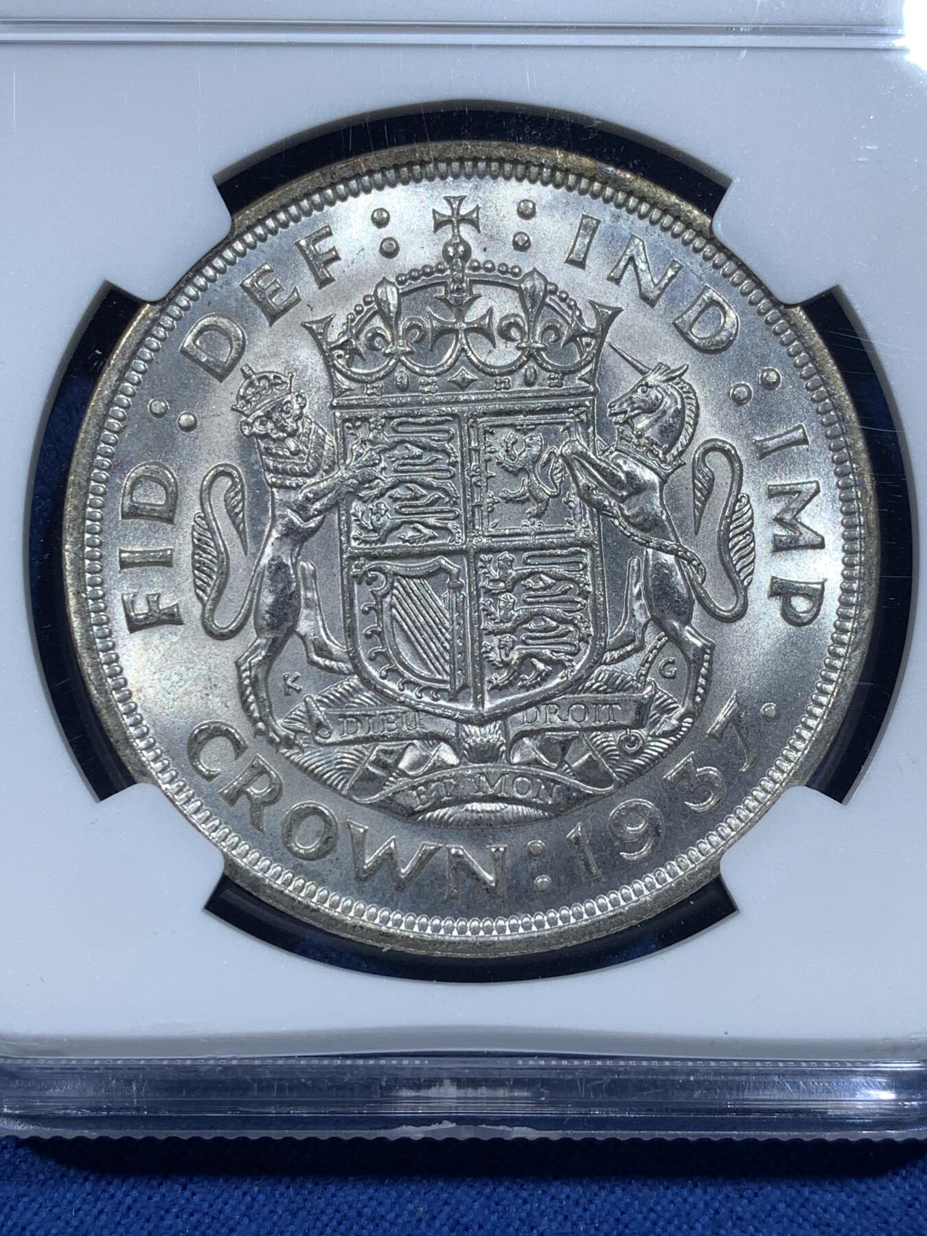 《竞宝斋》第482场 周日，周一 2场连拍 （全场包邮）20级店铺 欢迎送拍 NGC MS63 英国1937年乔治六世登基1克朗银币