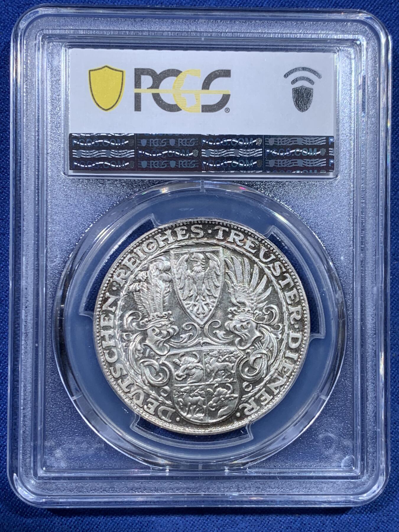 《竞宝斋》第482场 周日，周一 2场连拍 （全场包邮）20级店铺 欢迎送拍 PCGS SP66 德国1927年兴登堡80大寿5马克币型银章，冠军分