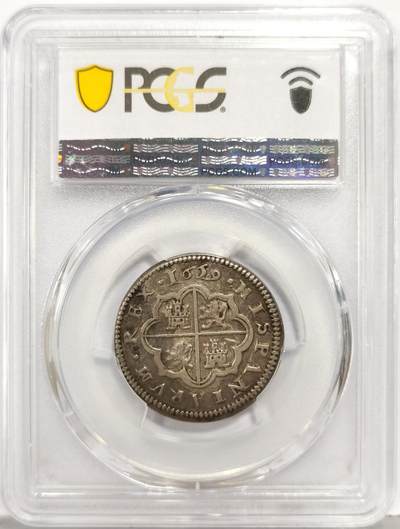 博洋堂“生趣盎然”4月精品专场暨第169期（全场包邮） PCGS AU50 西班牙塞戈维亚厂1659/29年菲利普四世2里亚尔银币，稀少骑字年份，名家旧藏，唯一冠军分！