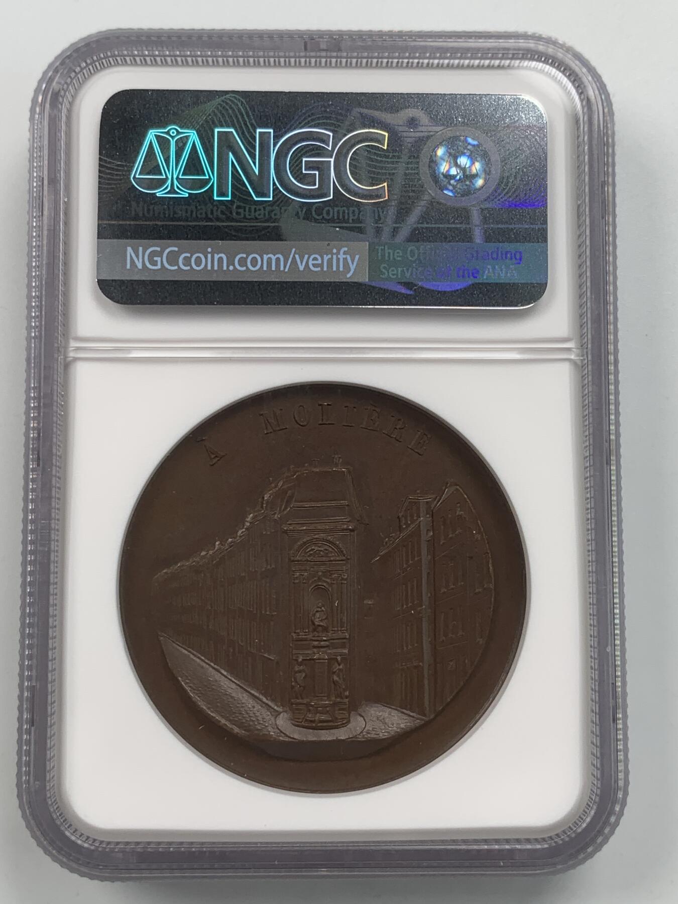 掌中浮雕-藏着的欧洲第059场 NGC MS63 : 法国著名剧作家莫里哀纪念铜章，41mm