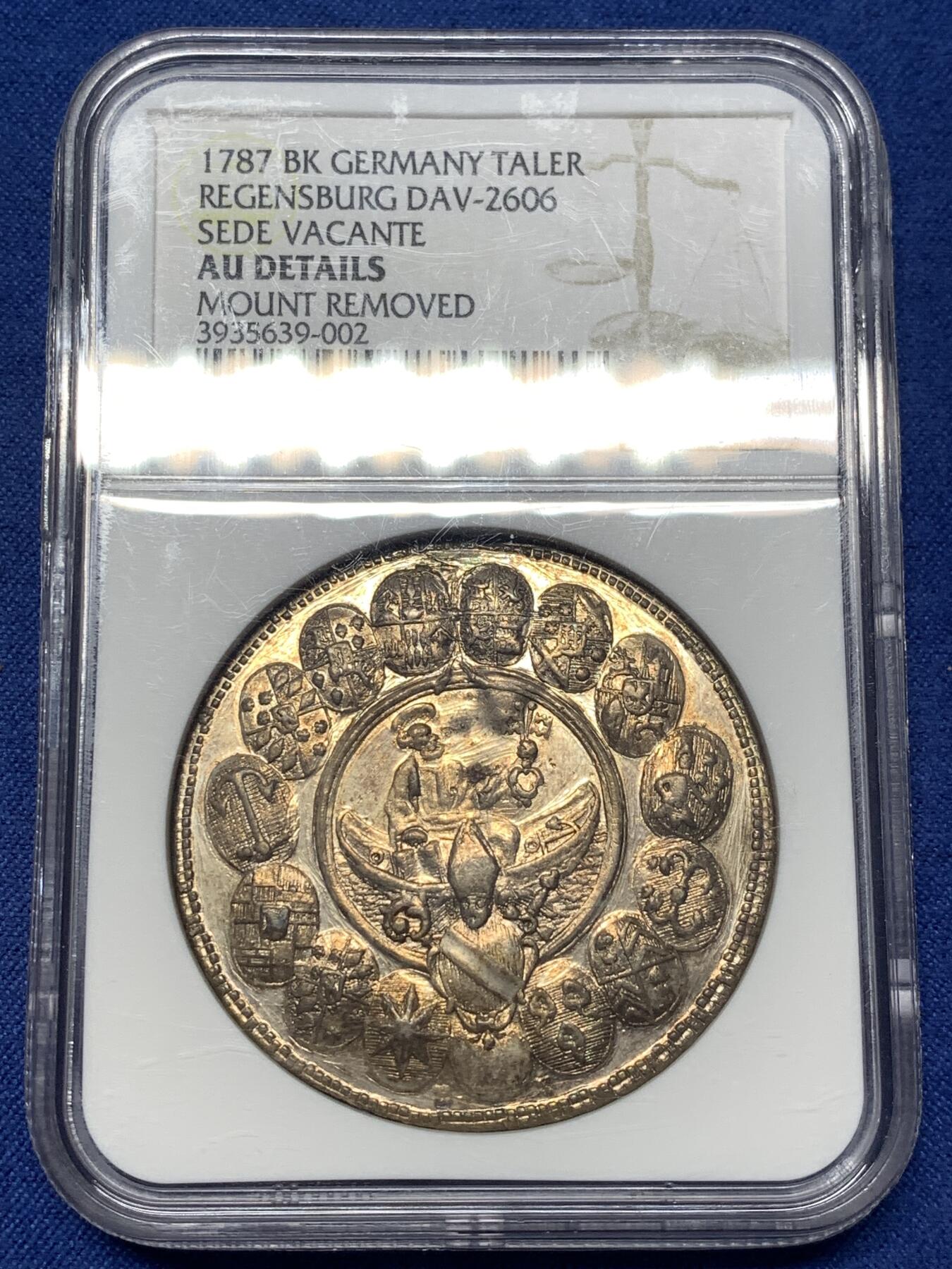 《竞宝斋》第482场 周日，周一 2场连拍 （全场包邮）20级店铺 欢迎送拍 NGC AUD 德国 1787BK 雷根斯堡主教区 缺位泰勒大银币 细节见图