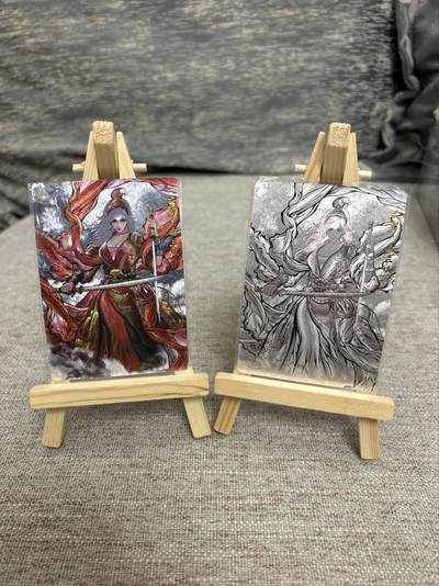 喜灰玩卡拍卖第八期，接拍品0佣金，欢迎送拍，释放现金流，让自己有资金可以购买更多喜欢的卡牌，让别的卡友能淘到更多心仪的卡牌 - 卡德曼 张建东水浒 特卡 扈三娘 线稿 水墨 一组两张 折光粗闪