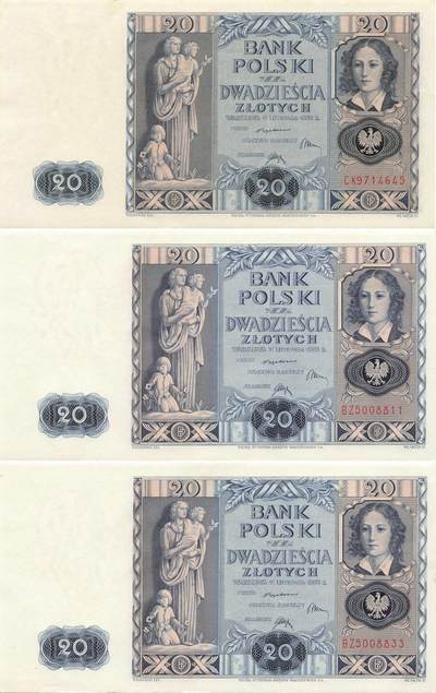 小福收藏拍卖第205期 裸钞场 本期有多张豹子号靓号  大量民国钞 百慕大样钞洋葱冠全套  阿富汗首年份查希尔国王和独立纪念碑 仅发行1000枚亚克力砖封蒙古20000图格里克帝国800周年纪念钞 卢旺达 东加勒比 斯里兰卡等多国精美纸币 波兰 1936年 20兹罗提 （有2张3对子号） 1组3张 aunc