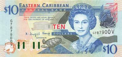 小福收藏拍卖第205期 裸钞场 本期有多张豹子号靓号  大量民国钞 百慕大样钞洋葱冠全套  阿富汗首年份查希尔国王和独立纪念碑 仅发行1000枚亚克力砖封蒙古20000图格里克帝国800周年纪念钞 卢旺达 东加勒比 斯里兰卡等多国精美纸币 - 东加勒比（V）圣文森特和格林纳达丁斯 2003年 10元 双尾 金鱼贴膜 unc