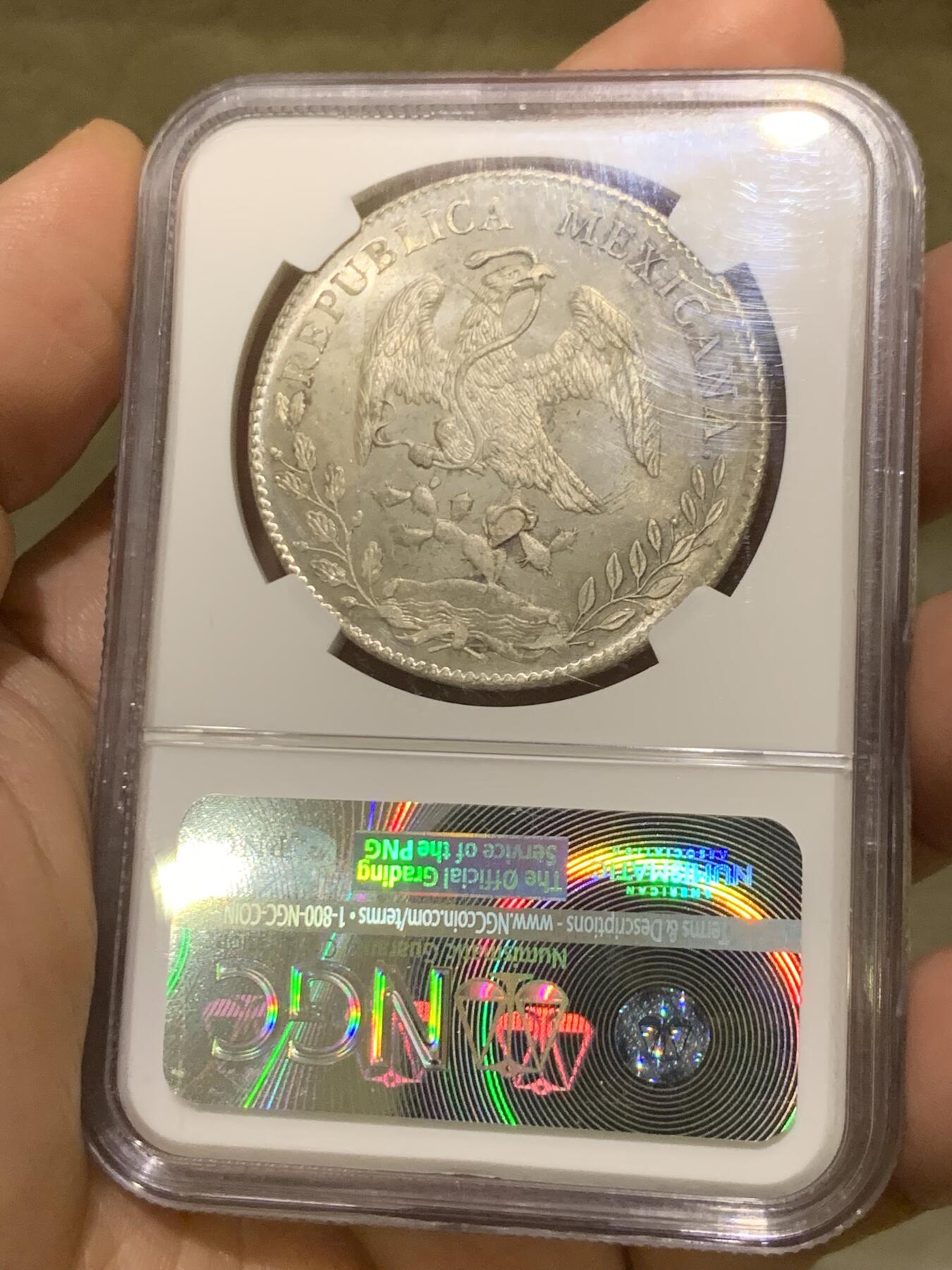 《竞宝斋》第482场 周日，周一 2场连拍 （全场包邮）20级店铺 欢迎送拍 NGC MS63 墨西哥1895年ZS FZ花边鹰洋银币 历经百年崭新出场