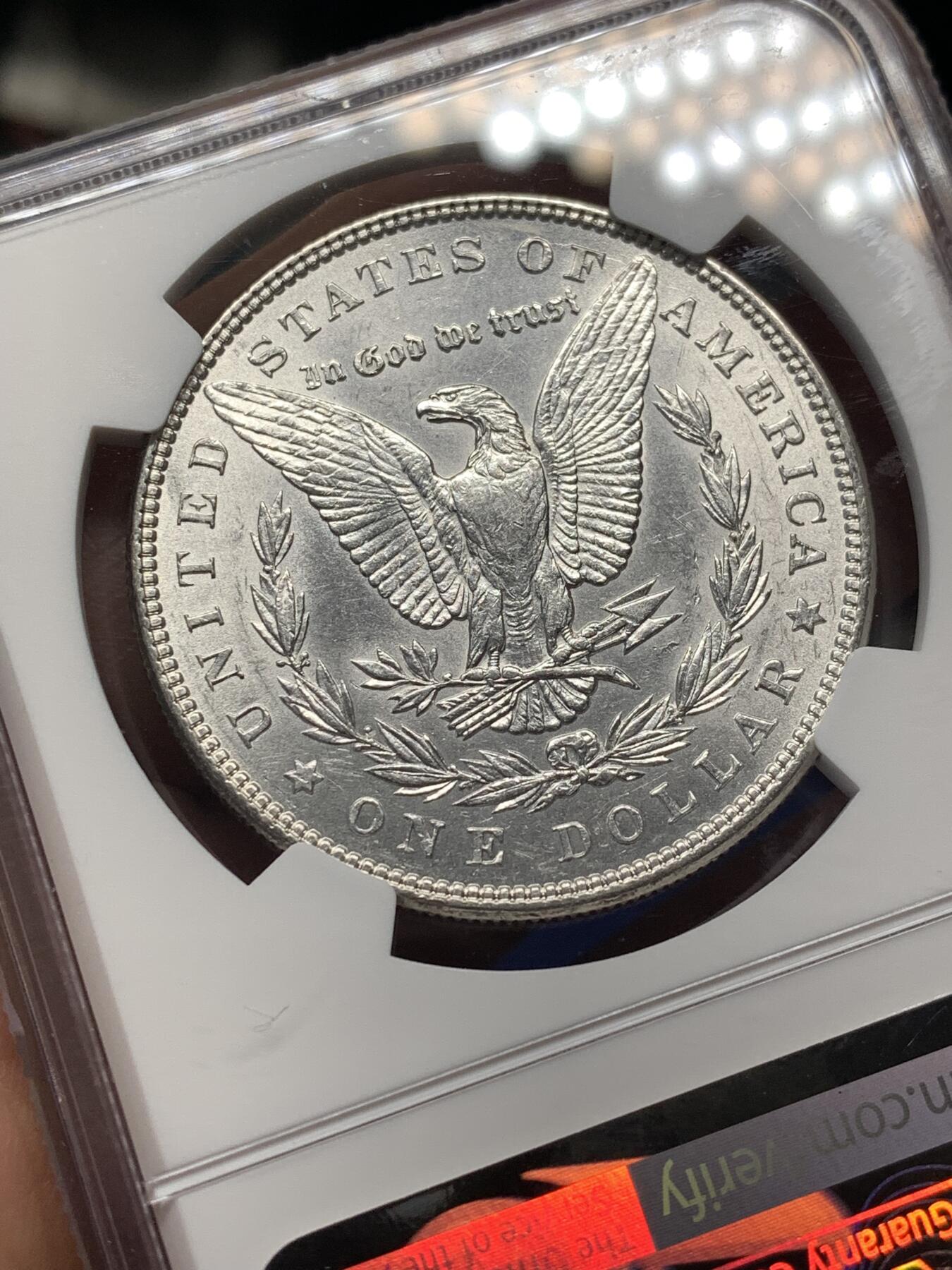 《竞宝斋》第482场 周日，周一 2场连拍 （全场包邮）20级店铺 欢迎送拍 NGC AU55 美国1885年摩根1美元银币