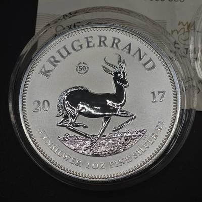 【淘币小摊】实时拍第八百九十六拍   银币套币场    每周一统一发货 南非2017年1兰特克鲁格磨砂非流通银币 跳羚（带50周年私印，纪念金币发行50周年）1盎司999银 带原厂袋子和证书