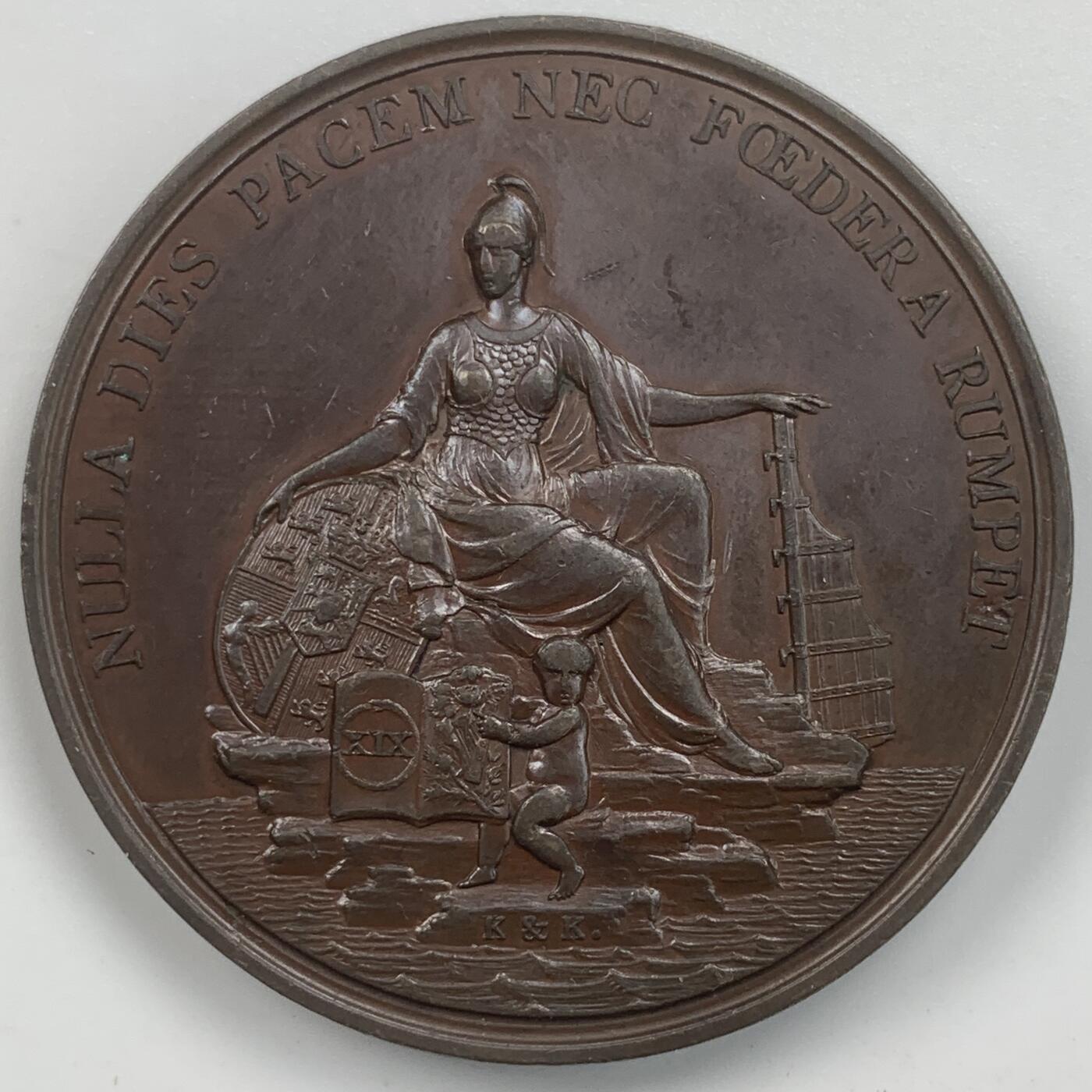 掌中浮雕-藏着的欧洲第059场 1801年爱尔兰并入大不列颠，合并为大不列颠及爱尔兰联合王国纪念铜章，正面乔治三世头像，48mm