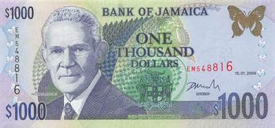 小福收藏拍卖第205期 裸钞场 本期有多张豹子号靓号  大量民国钞 百慕大样钞洋葱冠全套  阿富汗首年份查希尔国王和独立纪念碑 仅发行1000枚亚克力砖封蒙古20000图格里克帝国800周年纪念钞 卢旺达 东加勒比 斯里兰卡等多国精美纸币 牙买加 2004年 1000元 unc