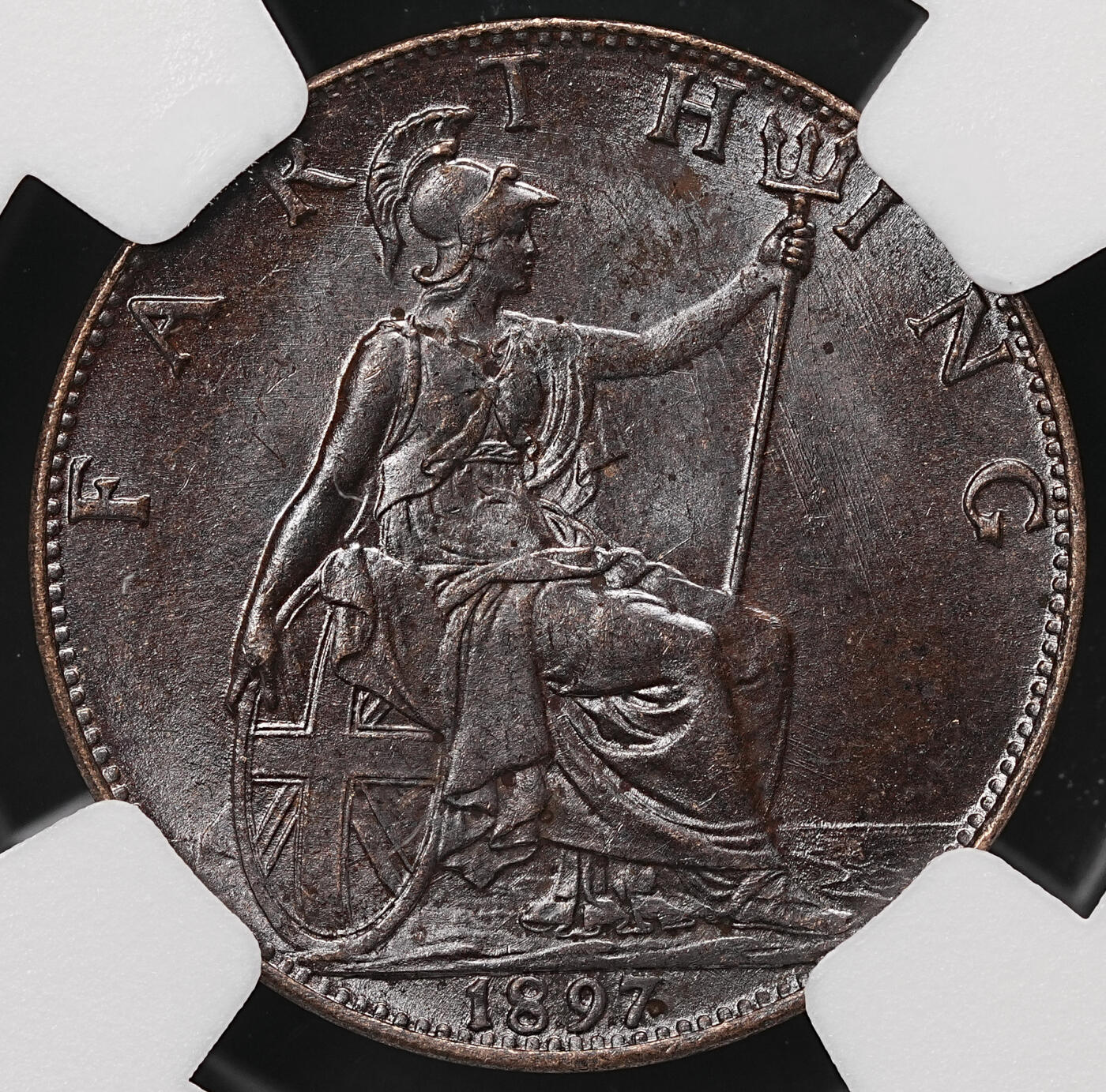 修遠堂世界钱币第112期 NGC MS62BN 1897年英国1法新铜币