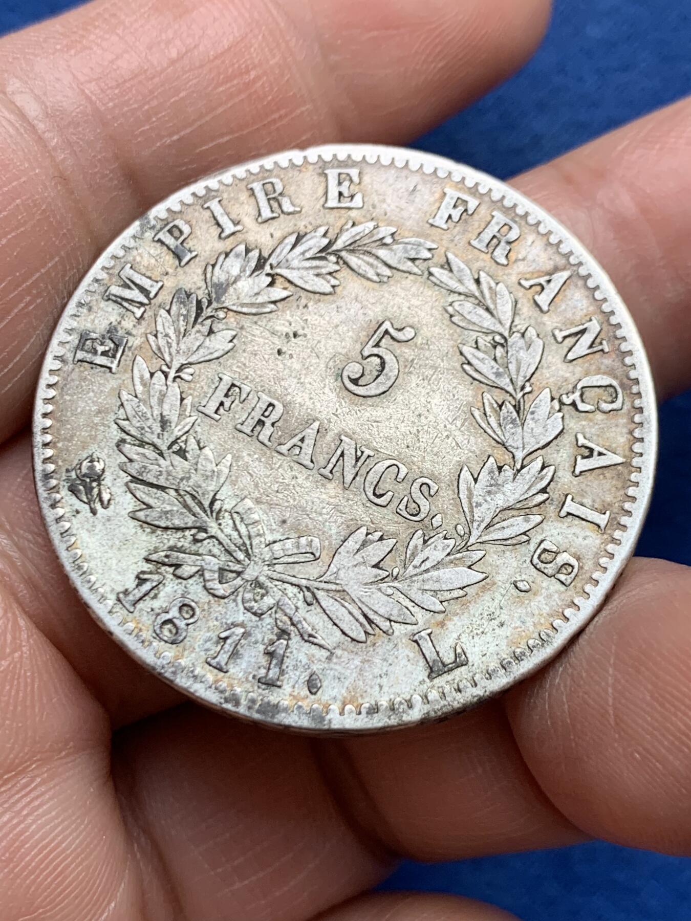 《竞宝斋》第482场 周日，周一 2场连拍 （全场包邮）20级店铺 欢迎送拍 法国1811年T版拿破仑一世5法郎大银币，南特造币厂