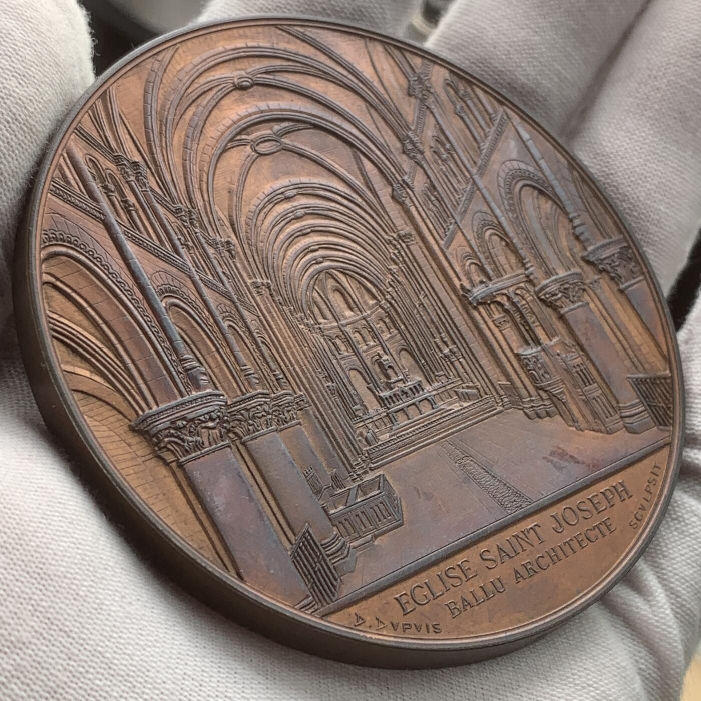 掌中浮雕-藏着的欧洲第059场 法国巴黎圣约瑟夫教堂大铜章，75mm，丰饶角边铭