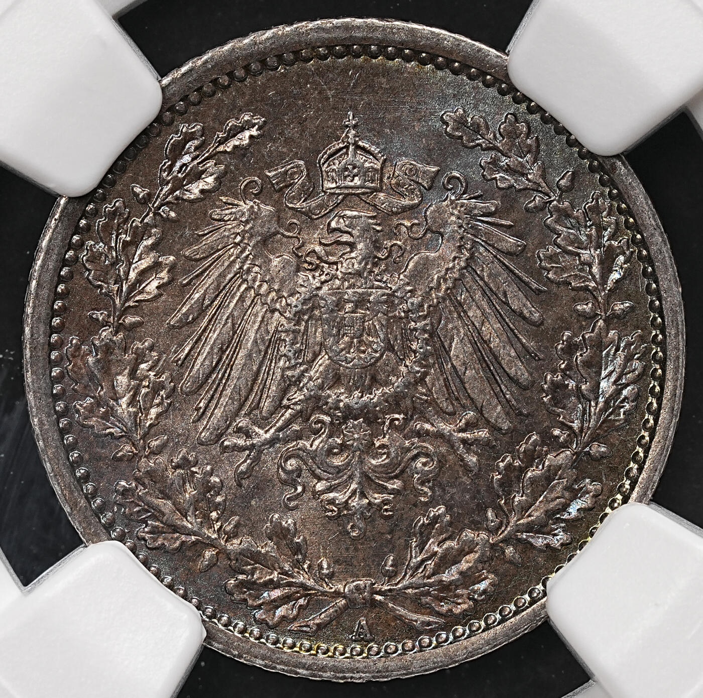 修遠堂世界钱币第112期 NGC MS64  1918年德国1/2马克银币，A厂铭