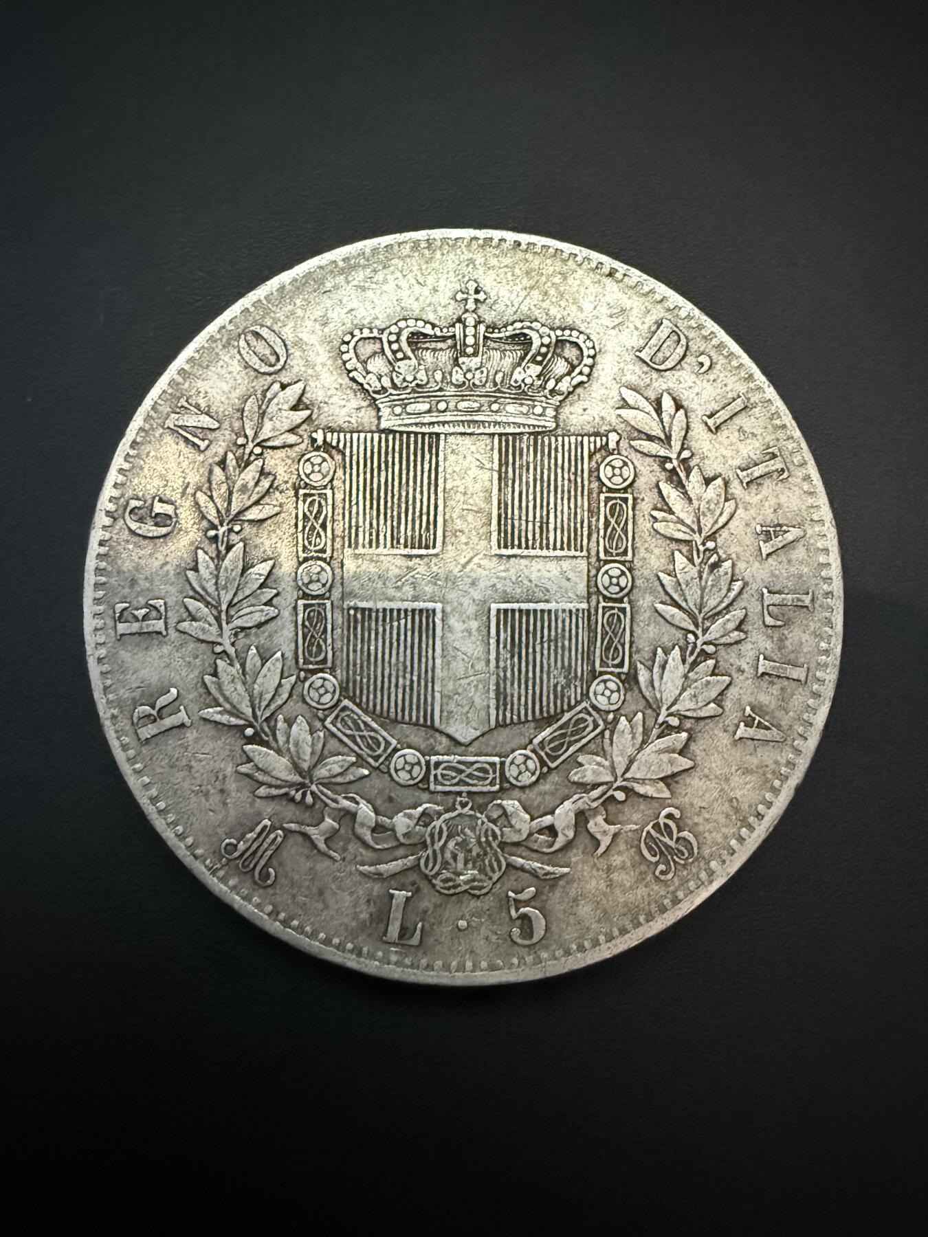 【周六 19:30】乾藏阁外国银币专场・裸币 / 评级币 + 银章铜章 保真包老 1874年意大利王国维托里奥·埃马努埃莱二世5里拉银币