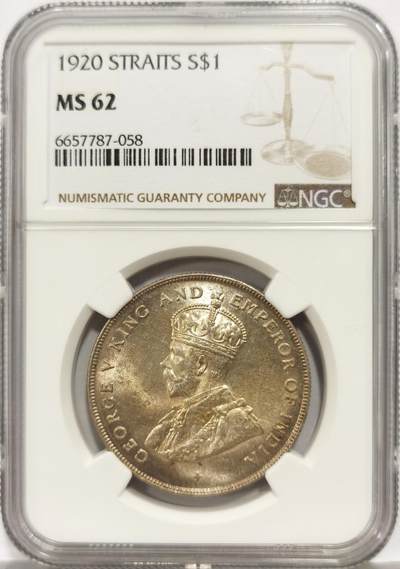 博洋堂“生趣盎然”4月精品专场暨第169期（全场包邮） NGC MS62 海峡殖民地1920年乔治五世壹圆银币