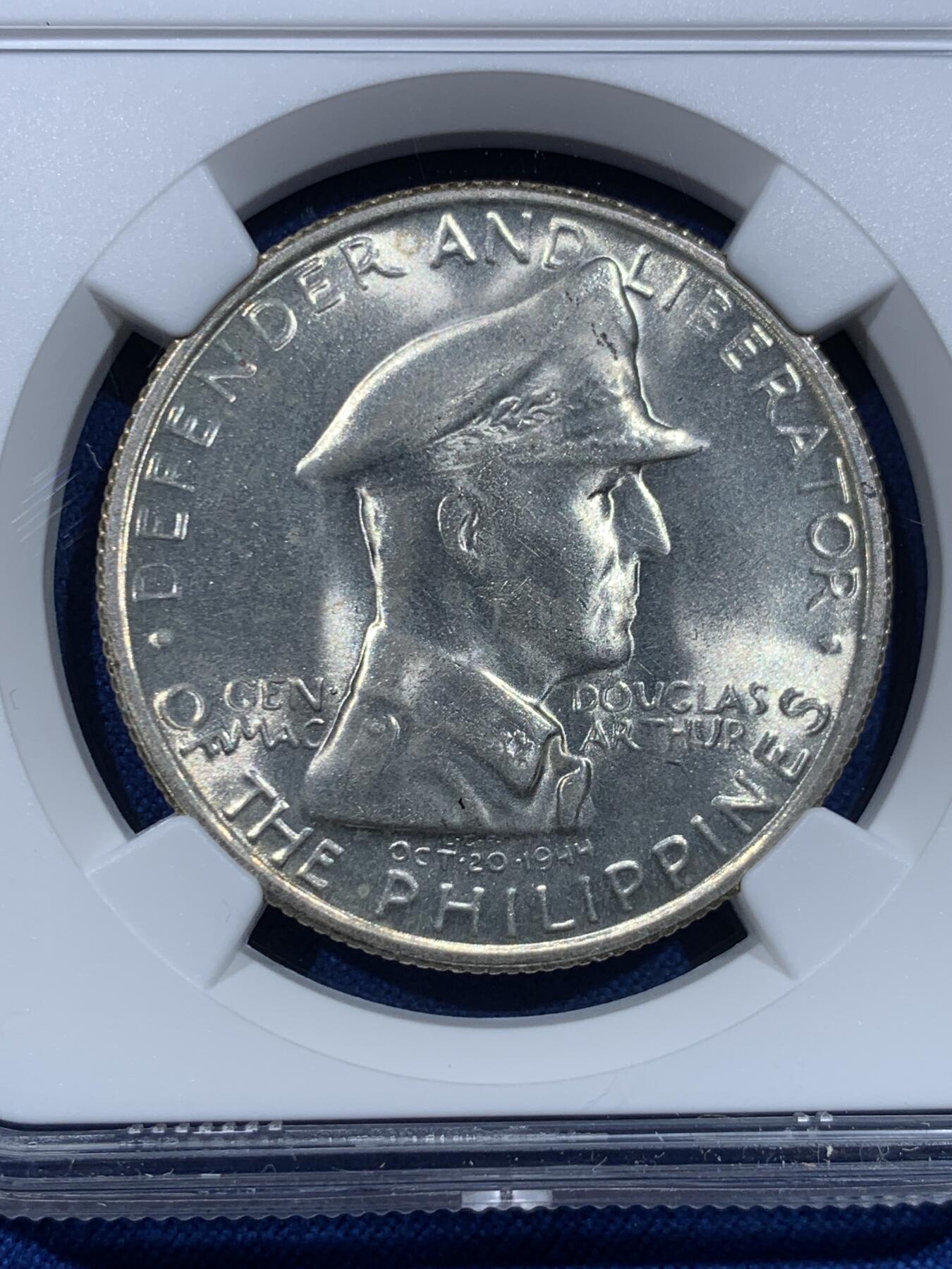 《竞宝斋》第482场 周日，周一 2场连拍 （全场包邮）20级店铺 欢迎送拍 NGC MS65 高分 1947S 美属菲律宾 1比索 麦克阿瑟大银币 个人认为低评了 大热品种 漂亮的白币