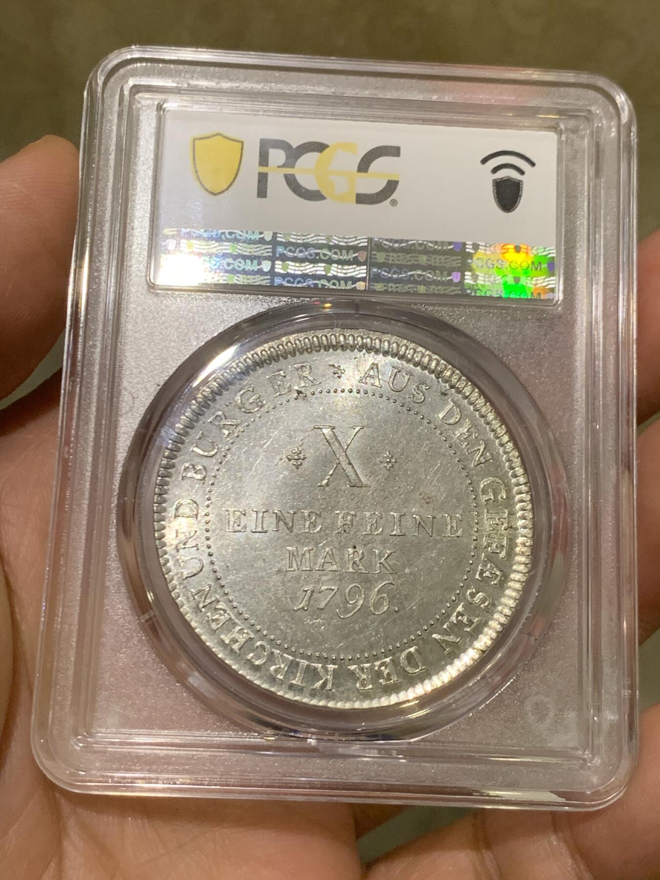 《竞宝斋》第482场 周日，周一 2场连拍 （全场包邮）20级店铺 欢迎送拍 季军分 PCGS MS63 德国 1796 法兰克福 烤鸡泰勒大银币 白净凝霜 十字转光 低评了