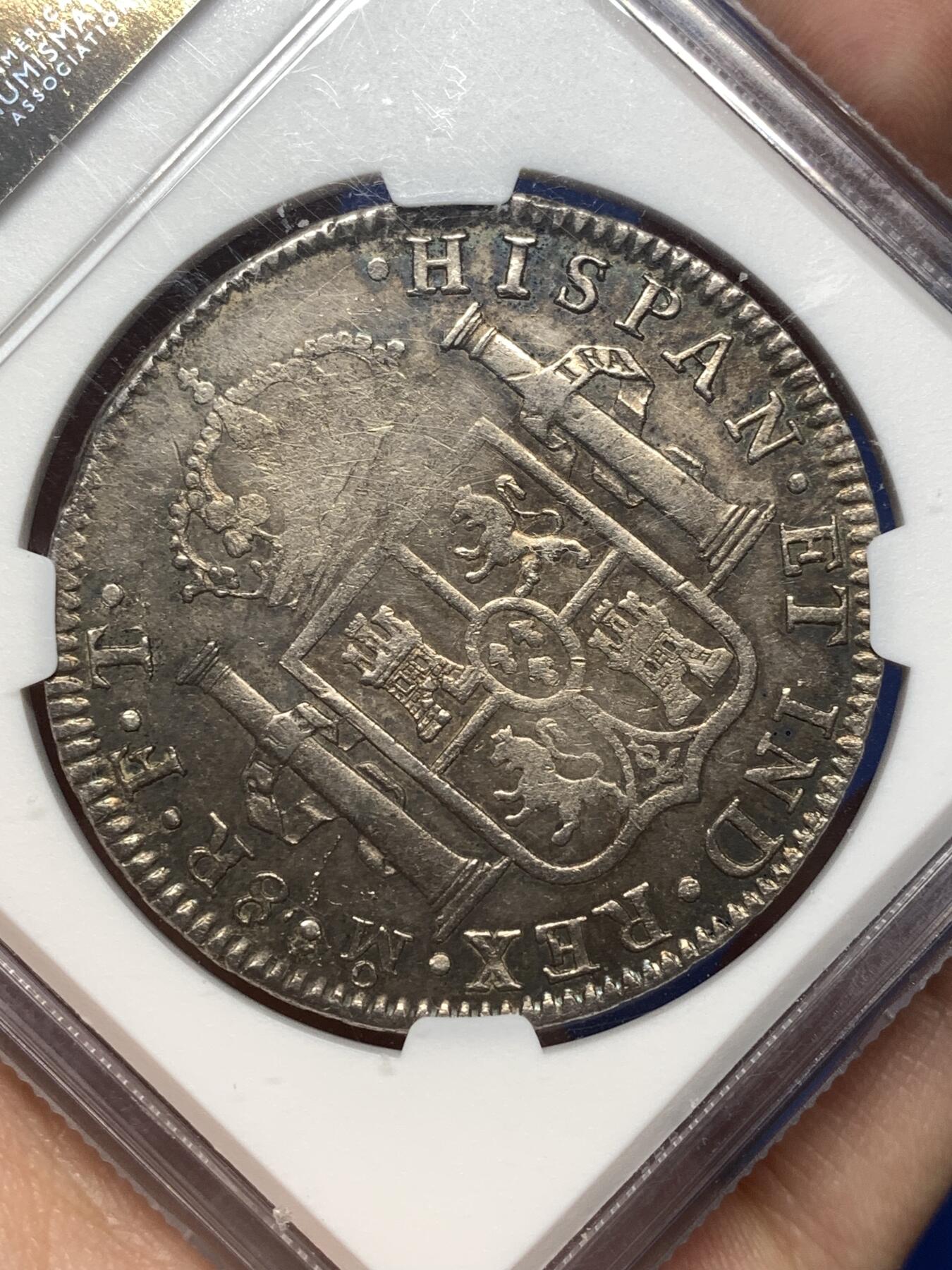 《竞宝斋》第482场 周日，周一 2场连拍 （全场包邮）20级店铺 欢迎送拍 NGC VFD 1801年西属墨西哥卡洛斯四世8R银币 F·T/F·M骑字版