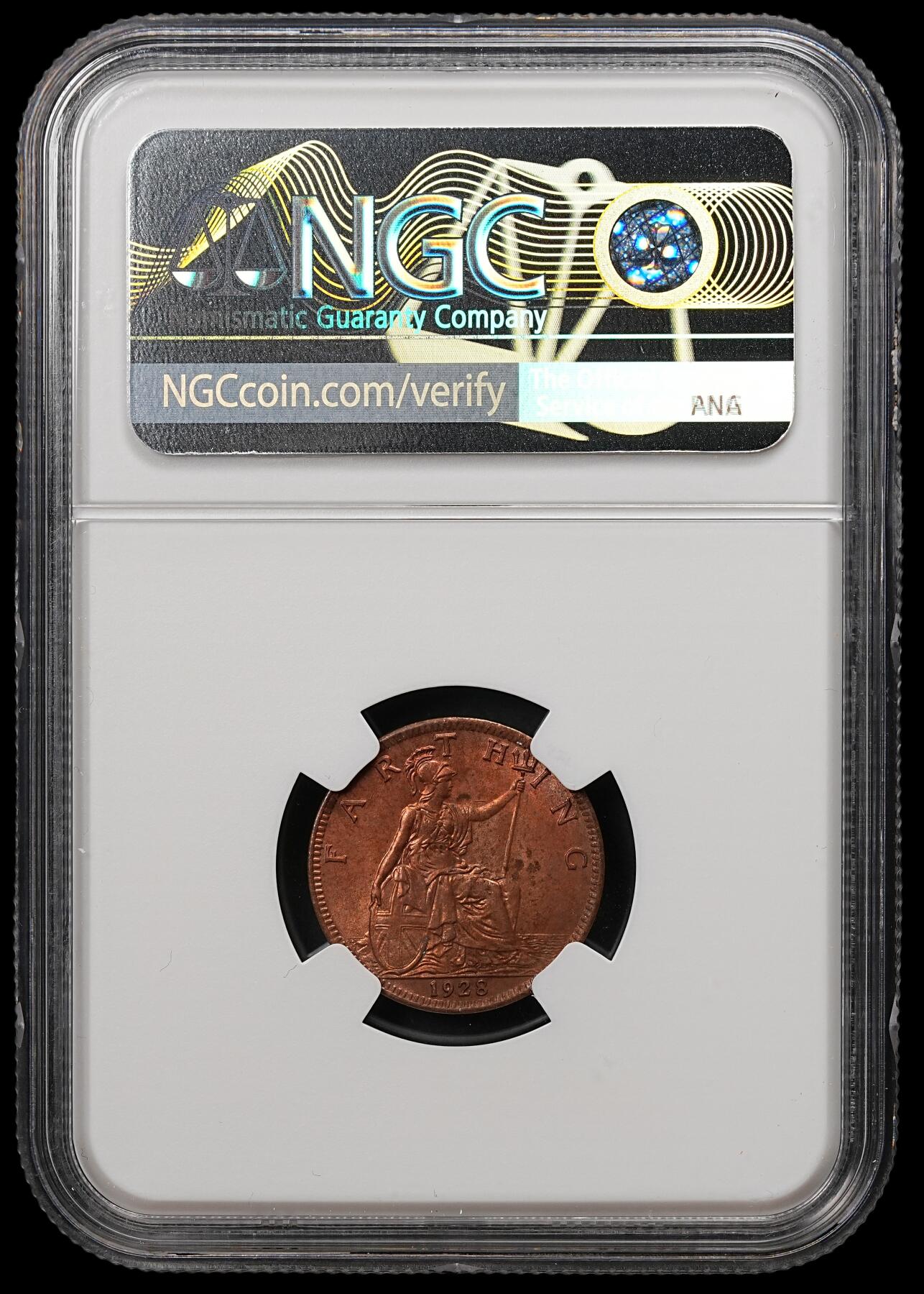 修遠堂世界钱币第112期 NGC MS62RB  1928年英国1法新铜币