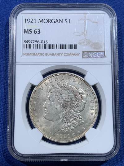 《竞宝斋》第482场 周日，周一 2场连拍 （全场包邮）20级店铺 欢迎送拍 - NGC MS63 美国1921年摩根银币 自然淡彩 味道不错