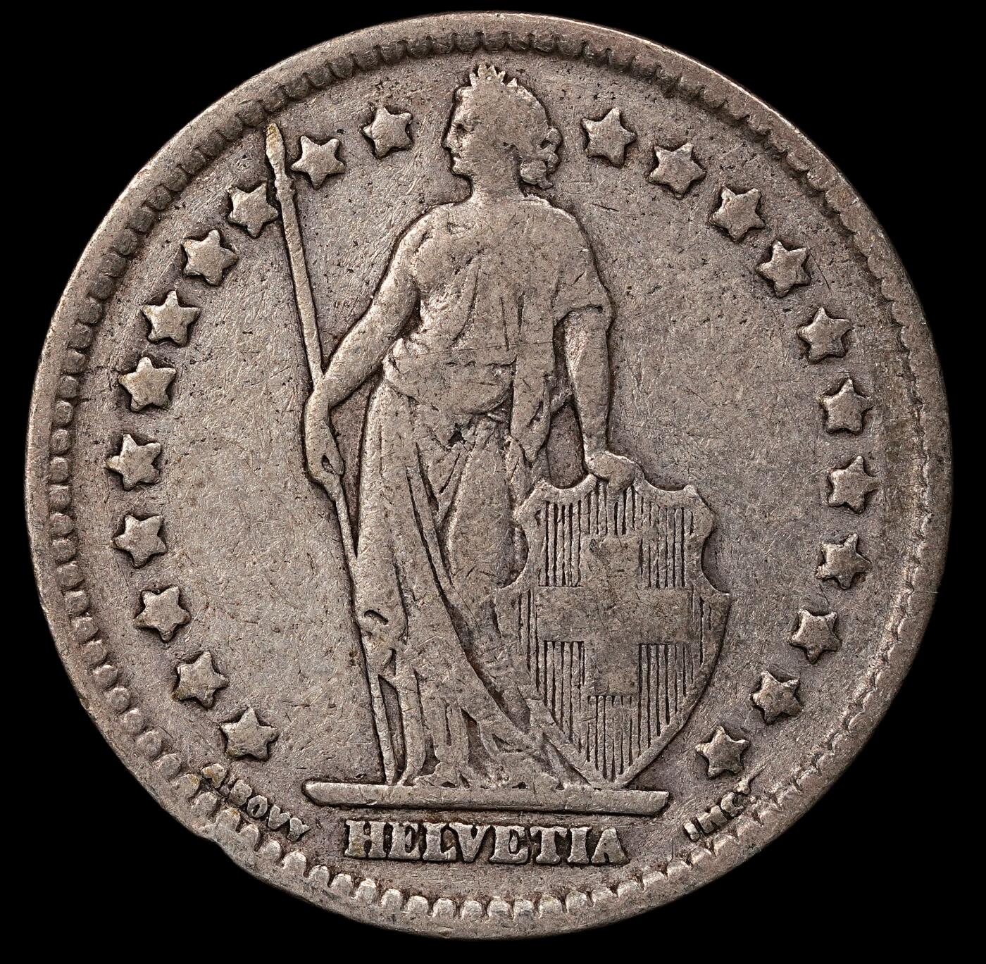 修遠堂世界钱币第112期 瑞士 1920 年 1 法郎银币，4.87g，含银83.5%