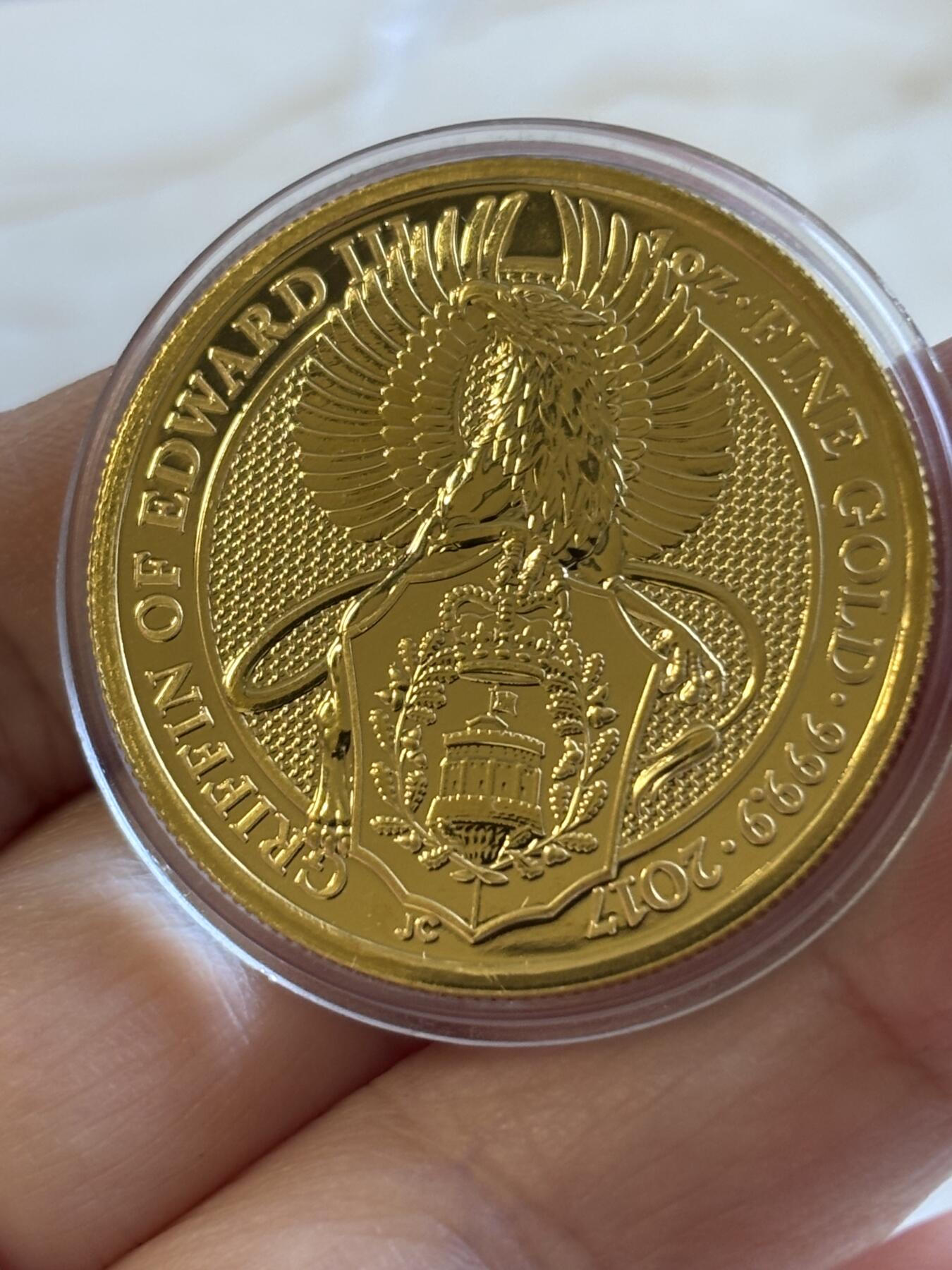 第197期拍卖 英国2017年女王神兽系列格里芬鹰1盎司纪念金币，9999金