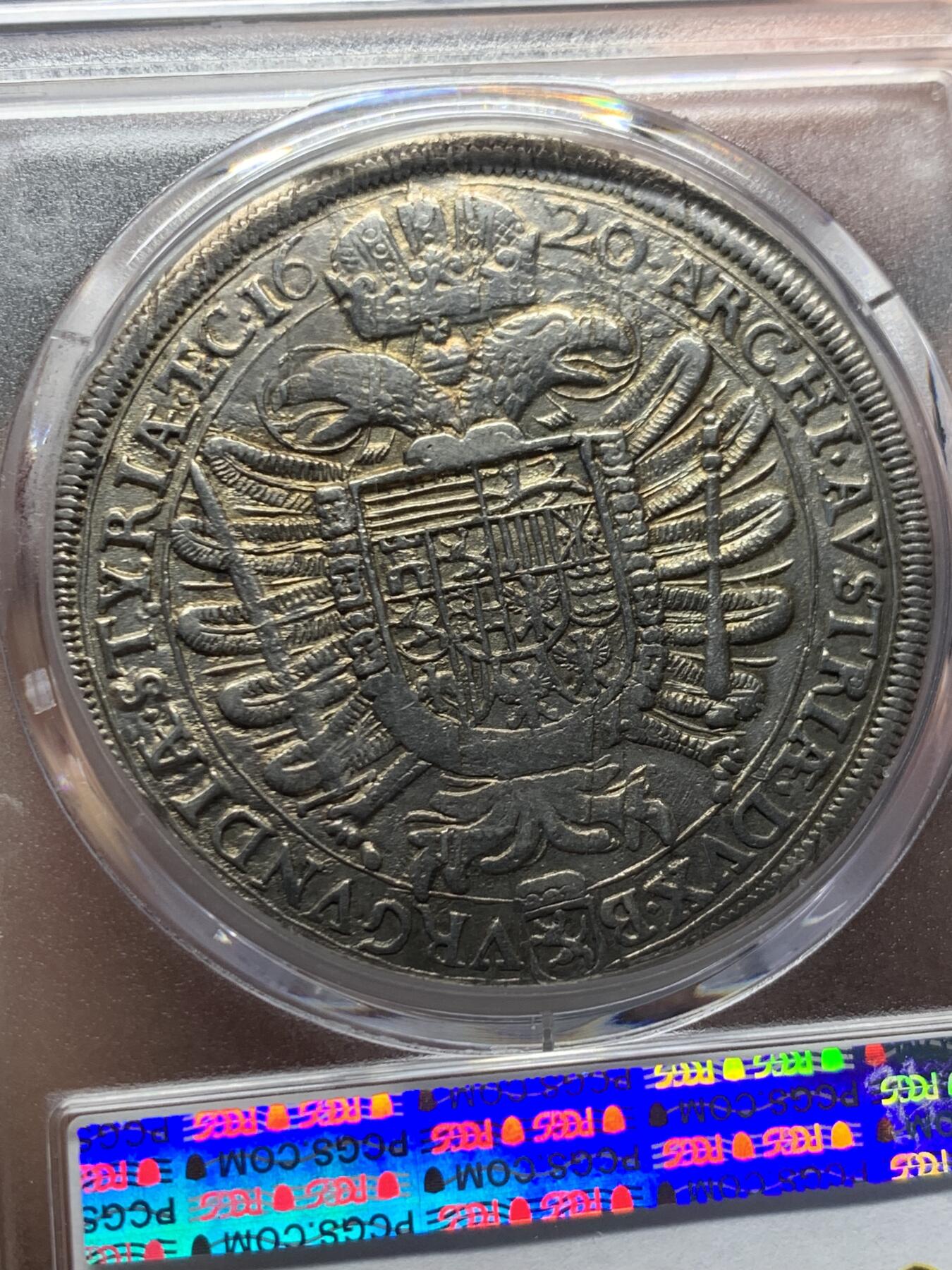 《竞宝斋》第482场 周日，周一 2场连拍 （全场包邮）20级店铺 欢迎送拍 亚军分 PCGS AU55 奥地利帝国 1620年 斐迪南二世 泰勒大银币 格拉茨造币厂 独年发行 少见皇冠头像 双面深打 更高分仅1枚 17世纪好品不易