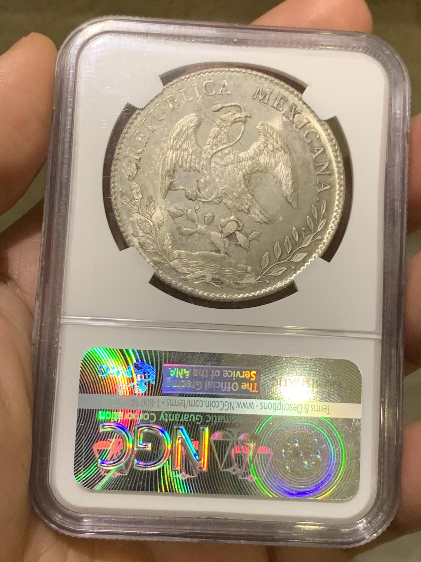 《竞宝斋》第482场 周日，周一 2场连拍 （全场包邮）20级店铺 欢迎送拍 NGC MS63 墨西哥1895年ZS FZ花边鹰洋银币 历经百年崭新出场