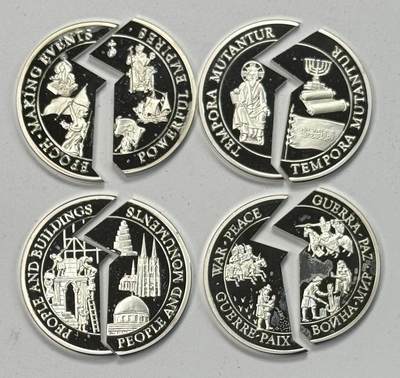 S&S Numismatic世界钱币-拍卖 第126期  萨摩亚和基里巴斯1998年 千禧年-世事变迁/战争和和平/时代和帝国/人物和遗迹 5元精制分割纪念银币4枚全套 925银4X1盎司 发行量10000套  盒证齐全