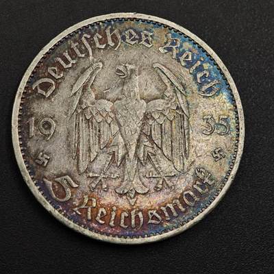 【淘币小摊】实时拍第八百九十六拍   银币套币场    每周一统一发货 德国1935年教堂5马克银币彩色包浆