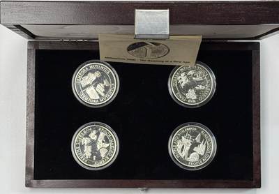 S&S Numismatic世界钱币-拍卖 第126期  萨摩亚和基里巴斯1998年 千禧年-世事变迁/战争和和平/时代和帝国/人物和遗迹 5元精制分割纪念银币4枚全套 925银4X1盎司 发行量10000套  盒证齐全