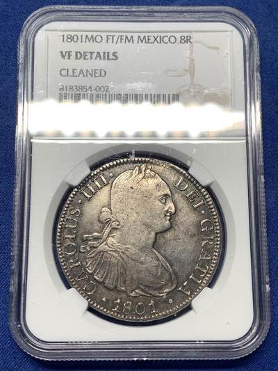 《竞宝斋》第482场 周日，周一 2场连拍 （全场包邮）20级店铺 欢迎送拍 - NGC VFD 1801年西属墨西哥卡洛斯四世8R银币 F·T/F·M骑字版