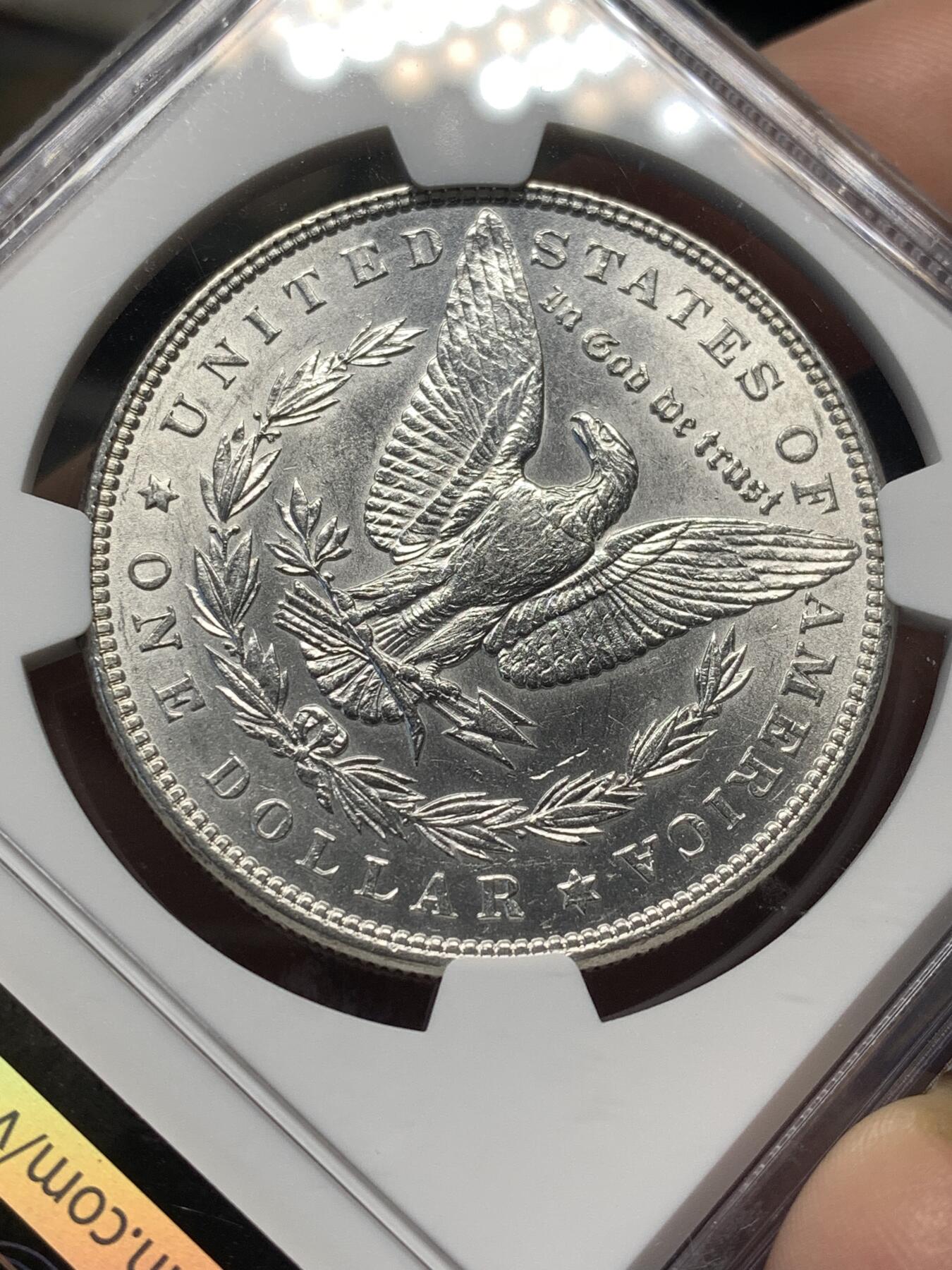 《竞宝斋》第482场 周日，周一 2场连拍 （全场包邮）20级店铺 欢迎送拍 NGC AU55 美国1885年摩根1美元银币