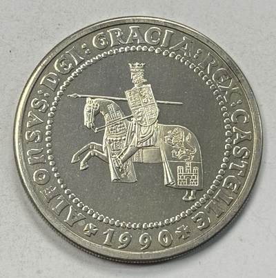S&S Numismatic世界钱币-拍卖 第126期  西班牙1990年 卡斯蒂利亚的阿方索十世 5埃居纪念银币 33.62克925银