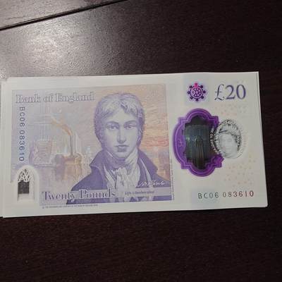 世界钱币～微拍第246期暨2026年第27期  少量老库存低价起拍 2018年英国G序列20镑塑料钞女王 全新绝品无47尾号610