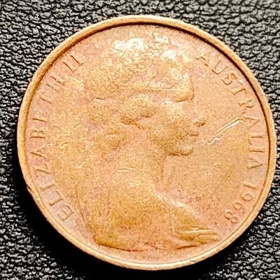 泉币菌-第230场-拍品多 请提前出价 1968年 英属澳大利亚2分铜币 伞蜥蜴斗篷蜥 21.5mm