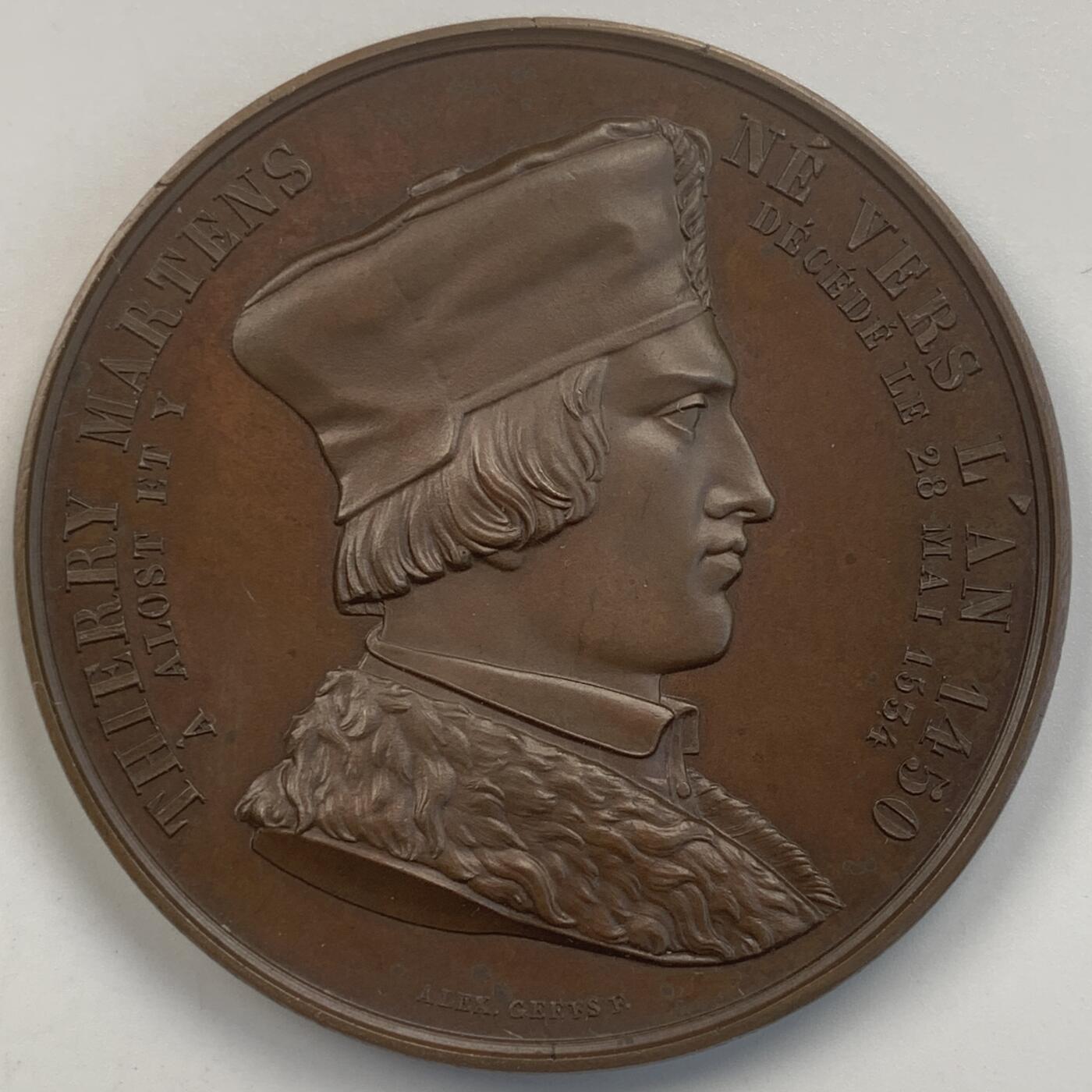 掌中浮雕-藏着的欧洲第059场 1850年比利时印刷之父马滕斯纪念铜章，55mm，56g