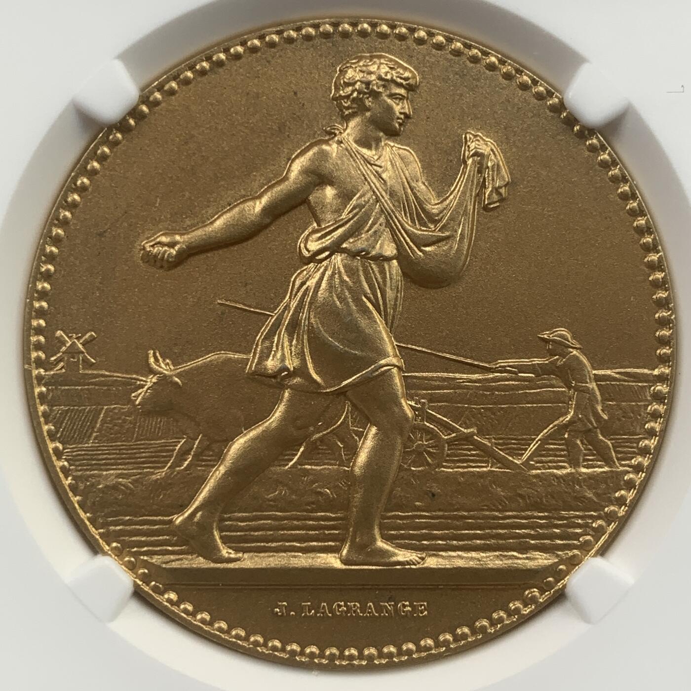 掌中浮雕-藏着的欧洲第059场 NGC MS66 ： 法国农业协会镀金银章，41mm，丰饶角边铭